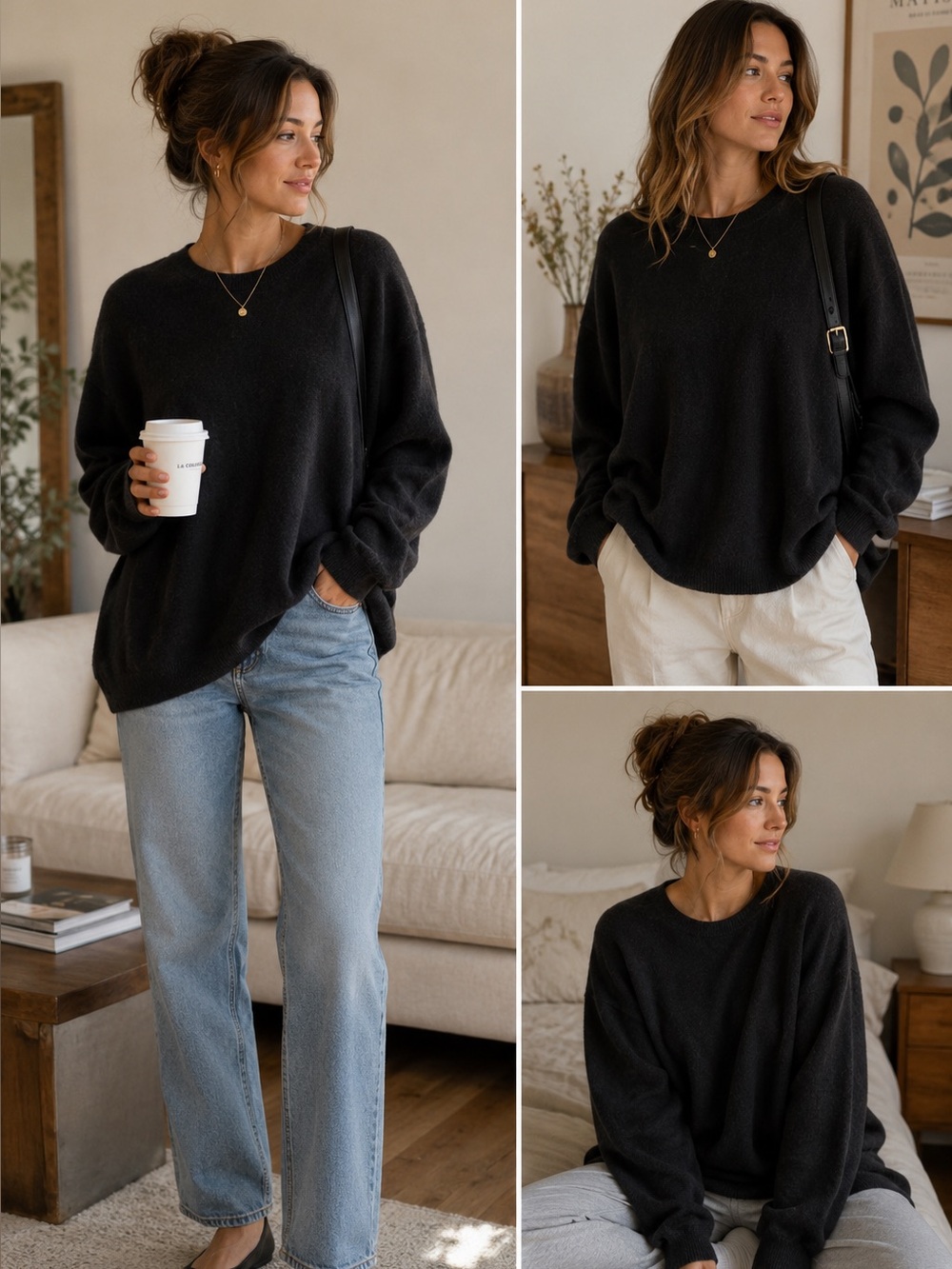 Vintage Lands’ End Hong Kong 100% Cashmere Jet Black Unisex Sweater XL
